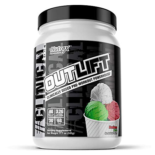 Nutrex Research Outlift Clinically Dosed Pre Workout Powder | Energy, Pumps, Citrulline, BCAA, Creatine, Beta-Alanine, Preworkout Supplement for Men and Women | Italian Ice Flavor 20 Servings