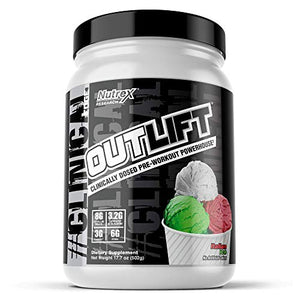 Nutrex Research Outlift Clinically Dosed Pre Workout Powder | Energy, Pumps, Citrulline, BCAA, Creatine, Beta-Alanine, Preworkout Supplement for Men and Women | Italian Ice Flavor 20 Servings