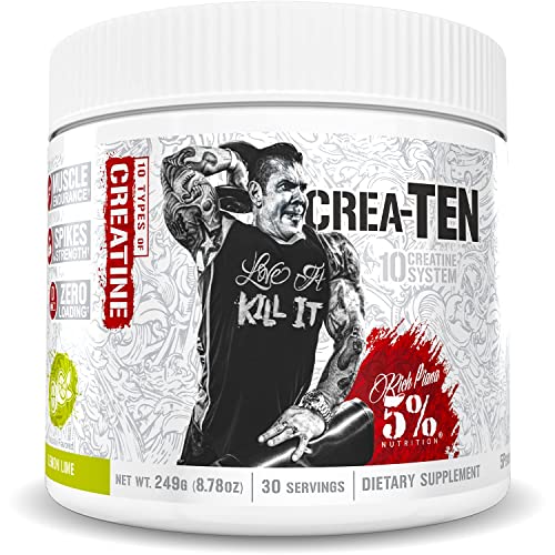 Rich Piana 5% Nutrition CreaTEN 10-in-1 Formula | Flavored Creatine Powder for Muscle Gain | Enhance Power, Strength, Endurance, & Recovery | 8.78 oz, 30 Srvngs (Lemon Lime)