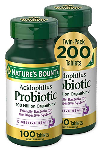 Acidophilus Probiotic by Nature's Bounty, Dietary Supplement, For Digestive Health, Twin Pack, 200 Tablets