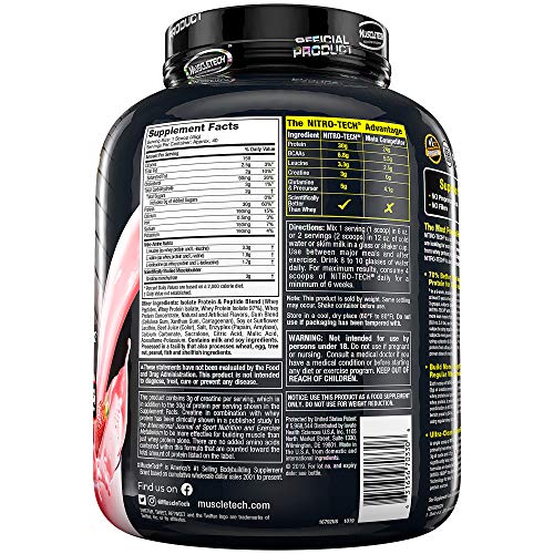 Whey Protein Powder | MuscleTech Nitro-Tech Whey Protein Isolate & Peptides | Lean Protein Powder for Muscle Gain | Muscle Builder for Men & Women | Sports Nutrition | Strawberry, 4 lb (40 Servings)