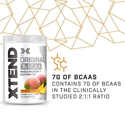 XTEND Original BCAA Powder Mango Madness - Sugar Free Post Workout Muscle Recovery Drink with Amino Acids - 7g BCAAs for Men & Women - 30 Servings