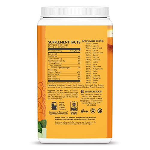 Sunwarrior - Classic Plus, Vegan Protein Powder with Peas & Brown Rice, Raw Organic Plant Based Protein (30, Natural)