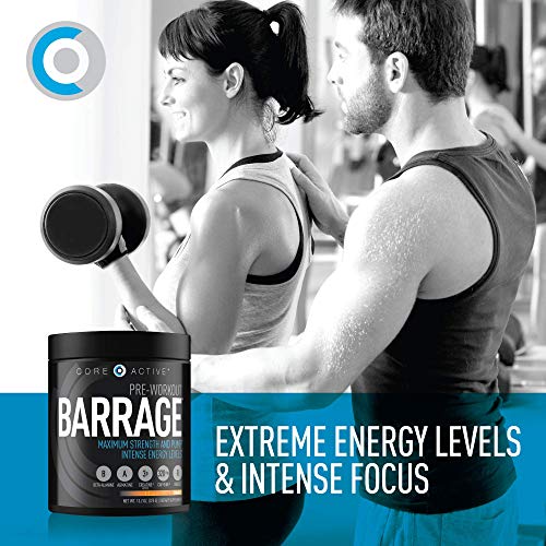 Core Active Barrage Pre Workout - Pre-Workout for Men and Women with Creatine, Beta-Alanine, Agmatine Sulfate, and Caffeine - Pump Up Your Workout with Intense Energy and Focus - Orange (30 Servings)