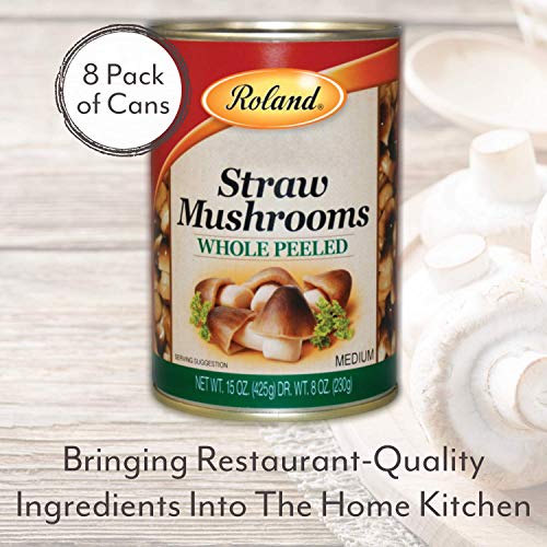 Roland Foods Canned Peeled Straw Mushrooms, Specialty Imported Food, 15-Ounce Can 8 Pack