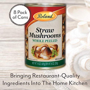 Roland Foods Canned Peeled Straw Mushrooms, Specialty Imported Food, 15-Ounce Can 8 Pack