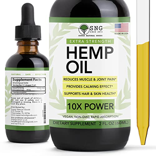 Hemp Seed Oil Drops (49,000MG) Extra Strength Better Sleep Skin Hair - Hemp Seed Oil Extract for Pain Relief & Inflammation, Anxiety Stress Supports Healthy Immune System (2oz) by Super Natural Goods