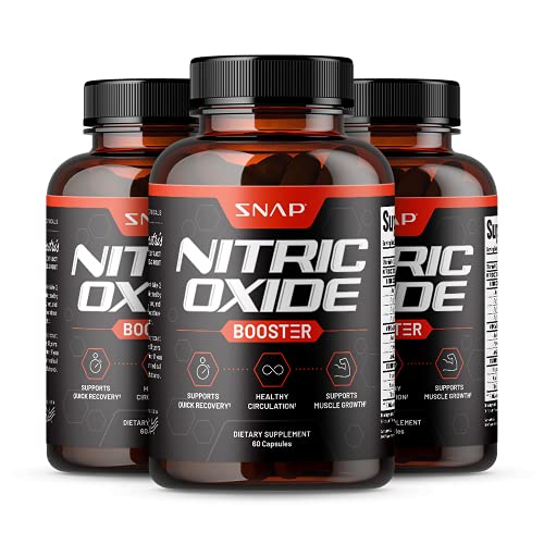 Nitric Oxide Booster by Snap Supplements - Pre Workout, Muscle Builder - L Arginine, L Citrulline 1500mg Formula, Tribulus Extract & Panax Ginseng, Strength & Endurance (180 Capsules)