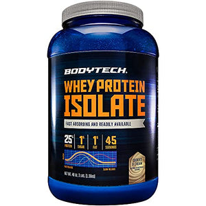 BodyTech Whey Protein Isolate Powder with 25 Grams of Protein per Serving BCAA's Ideal for PostWorkout Muscle Building Growth, Contains Milk Soy Cookies Cream (3 Pound)