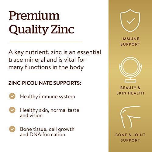 Solgar Zinc Picolinate 22 mg, 100 Tablets - Pack of 3 - Antioxidant, Skin & Immune Support - Non-GMO, Vegan, Gluten Free, Dairy Free, Kosher - 300 Total Servings