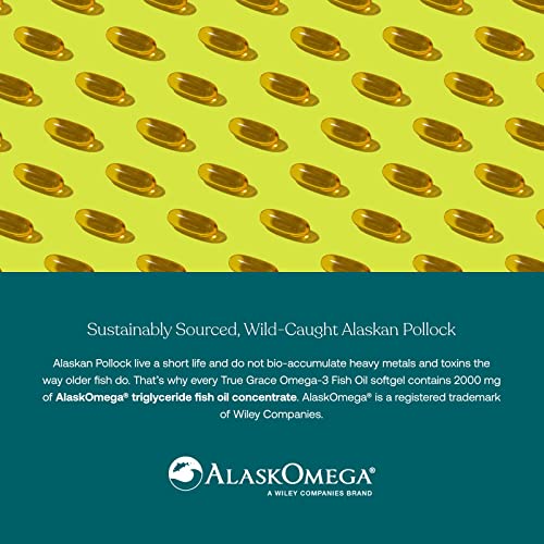 True Grace Omega-3 Fish Oil 2000mg Triglyceride Form Highly Concentrated EPA+DHA Brain, Heart, Joint & Immune Health Support Supplement-Wild-Caught, Molecularly Distilled,Purified,Non-GMO-60 Softgels