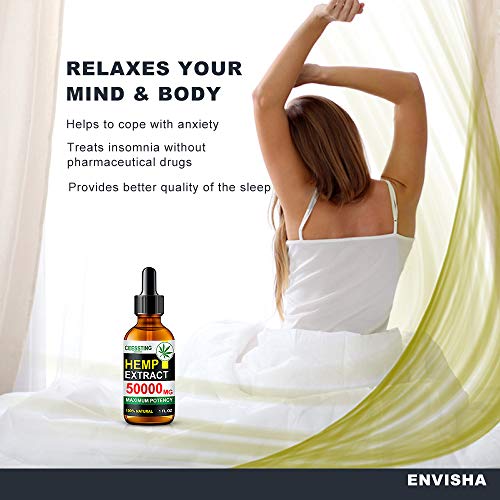 Envisha Hemp Oil - 50000mg of Organic Hemp Seed Extract - Rich in Vitamin & amp; Omega - 100% Natural Hemp Drops - Help Sleep