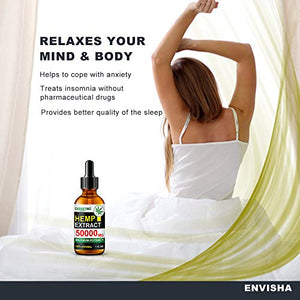 Envisha Hemp Oil - 50000mg of Organic Hemp Seed Extract - Rich in Vitamin & amp; Omega - 100% Natural Hemp Drops - Help Sleep