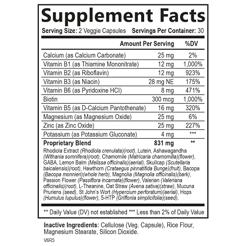 Stress Support Supplement 1000mg, Natural Herbal Formula for Calm, Positive Mood, Relaxation - Made in USA - with Ashwagandha, Niacin, L-Theanine, Rhodiola Rosea, 5-Htp - 60 Capsules