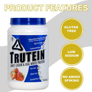 Body Nutrition Trutein Protein Powder- Trutein Strawberries & Cream 2lb Whey,- Natural Keto Drink, Workout, Recovery