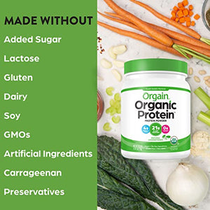 Orgain Organic Unflavored Plant Based Protein Powder, Natural Unsweetened - 21g of Protein, Vegan, Non Dairy, Gluten Free, No Sugar Added, Soy Free, Non-GMO, 1.59 lb (Packaging May Vary)