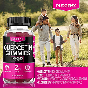 Quercetin + Zinc + Vitamin C 1000mg Gummies Supplements with Elderberry for Kids Adults Lung Immune Support Supplement Gummy, Immunity Allergy Relief Chewable Vitamins Powder Capsules Liquid (2 Pack)