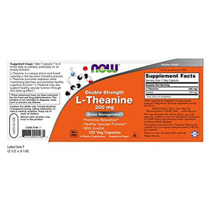 Now Supplements, L-Theanine 200 mg with Inositol, Stress Management, 120 Veg Capsules, Unflavored