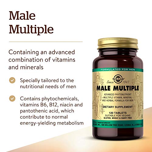 Solgar Male Multiple, 120 Tablets - Multivitamin, Mineral & Herbal Formula for Men - Advanced Phytonutrient - Vegan, Gluten Free, Dairy Free - 40 Servings