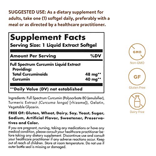 Solgar Full Spectrum Curcumin Liquid Extract, 105 Softgels - Faster Absorption - Brain, Joint & Immune Health - Long Lasting Support - Non GMO, Gluten Free, Dairy Free - 105 Servings