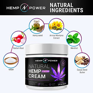 Hemp Power Joint Muscle Relief Cream, with Hemp, Menthol, MSM Arnica, Support Your Back, Muscles, Joints, Neck, Shoulder, Knee, Nerves - 2 Fl Oz