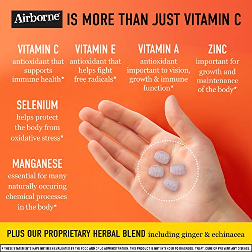 Airborne 1000mg Vitamin C Chewable Tablets with Zinc, Immune Support Supplement with Powerful Antioxidants Vitamins A C & E - (116 count bottle), Very Berry Flavor, Gluten-Free