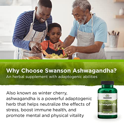 Swanson Ashwagandha Powder Supplement-Ashwagandha Root & Aerial Parts Supplement Promoting Stress Relief & Energy Support-Ayurvedic Supplement for Natural Wellness (100 Capsules, 450mg Each) 3 Pack