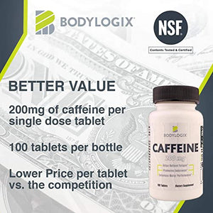 Caffeine Pills 200mg, Bodylogix Caffeine Tablets Maximum Potency Caffeine Supplement (100 Tablets) (Pack of 1)