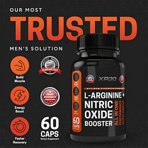 XR30 L-Arginine + Maximum Strength Formula Nitric Oxide Booster - All in One Performance Supplement - 60 Caps