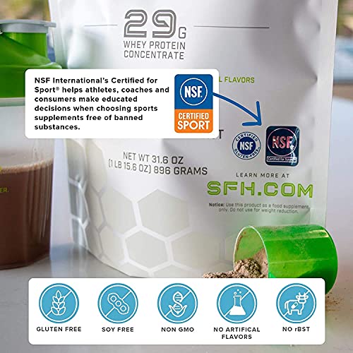 SFH Pure Whey Protein Powder (Chocolate) by SFH | Best Tasting 100% Grass Fed Whey | All Natural | 100% Non-GMO, No Artificials, Soy Free, Gluten Free | (Chocolate, 31.6 Ounce (Pack of 1))