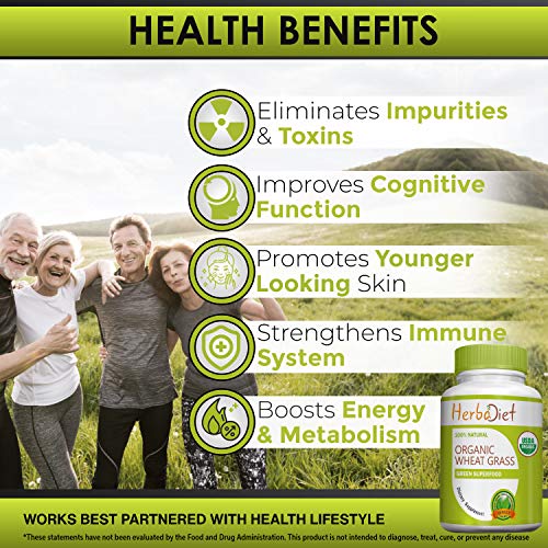Organic Wheat Grass Whole Leaf 500mg Tablets Pills | Energy, Detox, Immune Support Alkalize Green Superfood Supplement | Non-GMO Gluten Free (240 Tablets)