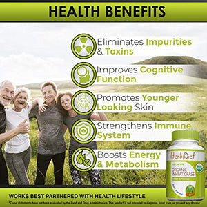 Organic Wheat Grass Whole Leaf 500mg Tablets Pills | Energy, Detox, Immune Support Alkalize Green Superfood Supplement | Non-GMO Gluten Free (240 Tablets)
