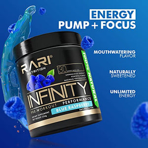 RARI Nutrition - Infinity Pre Workout Powder - Natural Preworkout Energy Supplement for Men and Women - Keto and Vegan Friendly - No Creatine - 30 Servings - (Blue Raspberry)