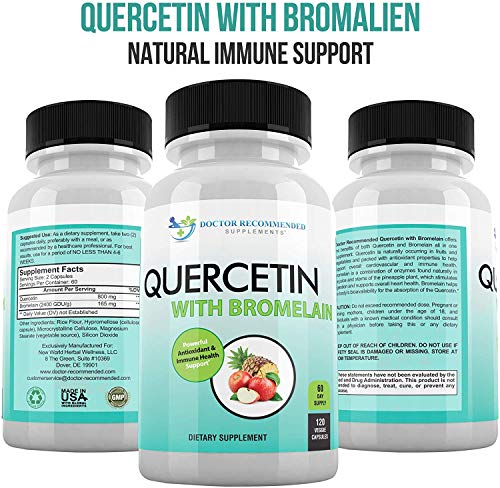 Quercetin 800mg w/Bromelain 165mg Per Serving- 120 Veggie Capsules-Full 60 Day Supply, Vitamin Supplement to Support Cardiovascular Health & Bioflavonoids, Gluten Free, Non-GMO (Pack of 2)