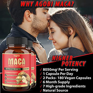 2Packs Maca Root Capsules - 7in1 Equivalent 8050mg Powder - Blended with Ashwagandha Root, Ginseng Root, Tribulus Terrestris & More - Reproductive Health & Immune Support - 180 Count 6-Month Supply