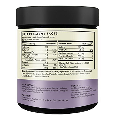 Terra Origin, Plant Protein, Powder, Vanilla Chai, 15 Servings Includes Organic Brown Rice Protein and Pea Protein Isolate, Vegan, Gluten Free, 18g Protein