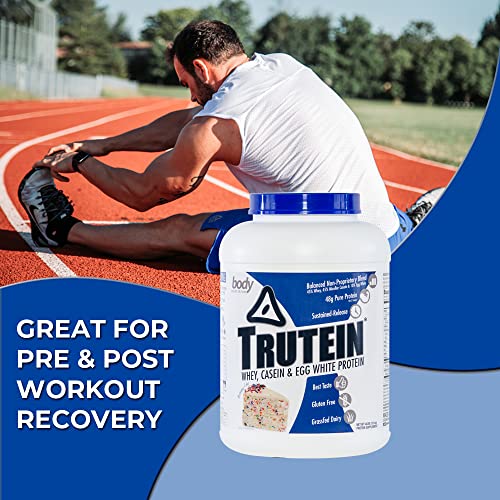 Body Nutrition Protein Powder - Trutein Birthday Cake 4lb Whey, Casein & Egg White - Natural Low Carb Keto Friendly Drink - Zero Sugar - Lean Muscle Builder, Weight Loss, Workout, Recovery