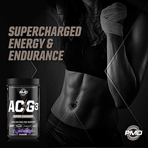 PMD Sports ACG3 Supercharged - Pre Workout - Powerful Strength, High Energy, Maximize Mental Focus, Endurance and Optimum Workout Performance for Men and Women- Wild Grape (60 Servings)