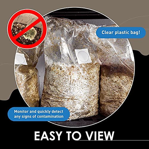 Large Mushroom Grow Bags - Clear for Easy Viewing & Tear Resistant 8mm Thick Growing Bags - Autoclavable Spawn Bags with Breathable Micron Filters - Mushroom Bag Kit to Add Substrate & Grow Like a Pro