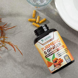 Turmeric Curcumin with BioPerine & Ginger 95% Curcuminoids 1950mg - Black Pepper for Absorption, Made in USA, Natural Immune Support, Turmeric Ginger Supplement by Natures Nutrition - 240 Capsules