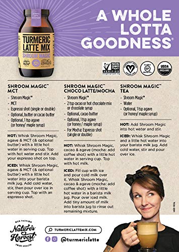 Nature's Harvest Mushroom Powder Turmeric Latte Mix - (125 servings) - Shroom Magic 5 Mushroom Blends with Reishi, Chaga, Cordyceps, Lion's Mane and Turkey Tail - For Hot and Cold Drinks