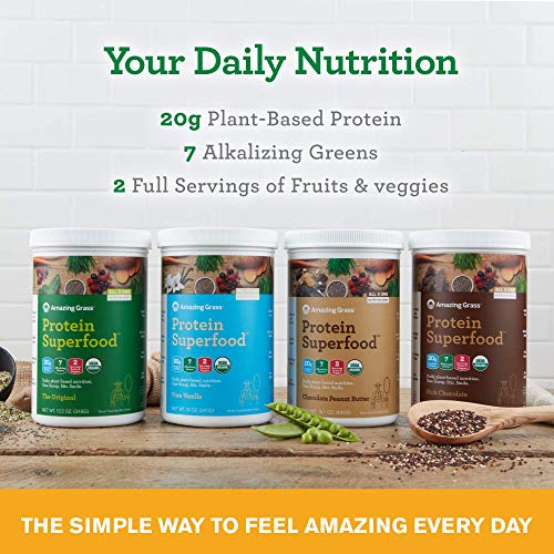 Amazing Grass Protein Superfood: Organic Vegan Protein Powder, Plant Based Meal Replacement Shake with 2 servings of Fruits and Veggies, Peanut Butter Flavor, 10 Servings, 15.5 Ounce (Pack of 1)