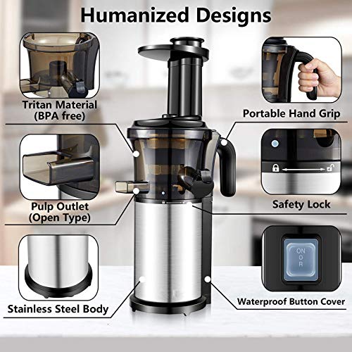 Masticating Slow Juicer Low Speed Auger Fruit Vegetable Cold Press Juice Extractor Squeezer Stainless Steel