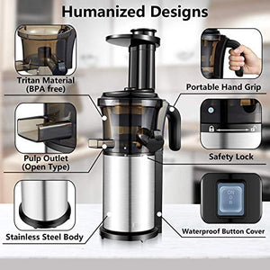 Masticating Slow Juicer Low Speed Auger Fruit Vegetable Cold Press Juice Extractor Squeezer Stainless Steel
