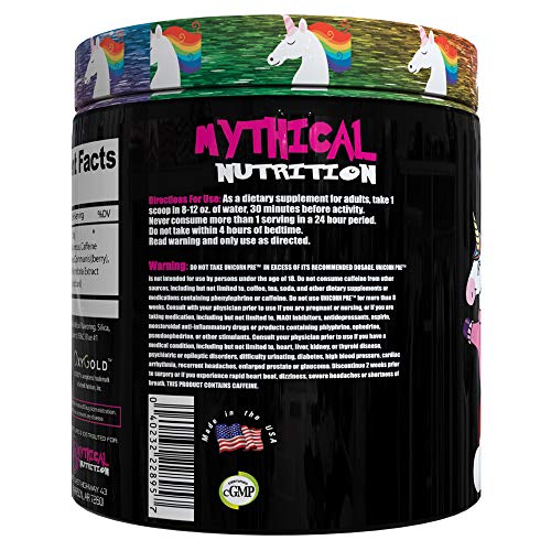 Mythical Nutrition Unicorn PRE Workout by Insane Labz, Pre Workout Powder with Edible Glitter, Extreme Energy Nitric Oxide Boosting, Beta Alanine Betaine Taurine AMPiberry, 35 Srvgs, Sparkling Blue