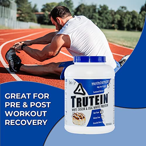 Body Nutrition Protein Powder - Trutein Cinnabun 4lb Whey, Casein & Egg White - Natural Low Carb Keto Friendly Drink - Lean Muscle Builder, Weight Loss, Workout, Recovery