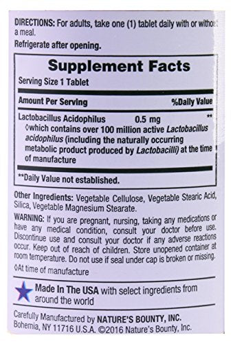 Acidophilus Probiotic by Nature's Bounty, Dietary Supplement, For Digestive Health, 120 Tablets (Packaging May Vary)