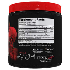 Insane Labz Redrum High Stim Pre Workout NO Booster Powder, Loaded with Beta Alanine Agmatine Sulfate Taurine Fueled by AMPiberry, OXYgold,Focus Strength Recovery,25 Srvgs Devil's Blood Black Cherry