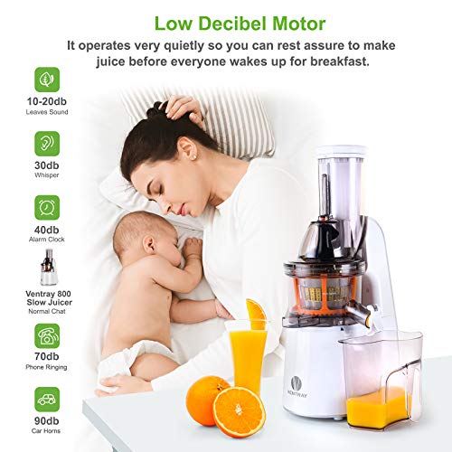 Ventray Masticating Juicer Machines- Slow Juicer Extractor with Wide Chute Big Feeding Mouth, Easy to Clean- Cold Press Juice Maker – White