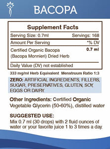 Bacopa Alcohol-Free Liquid Extract, Organic Bacopa (Bacopa Monnieri) Dried Herb Tincture Supplement (2x4 FL OZ)